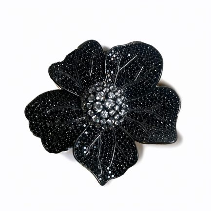 Anello Fiore Big Zirconi Neri e Bianchi Rodio Nero