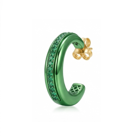 Coppia Orecchini Cerchio Lucido Verde con Zirconi Bianchi