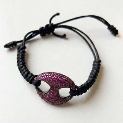 Bracciale Maglia Marina Zirconi Rossi Rodio Nero