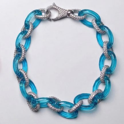 Bracciale Groumette Glass Azzurra Zirconi Bianchi Rodio Bianco