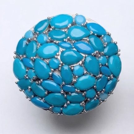 Anello Pavè Big Zirconi Turchesi Rodio Bianco