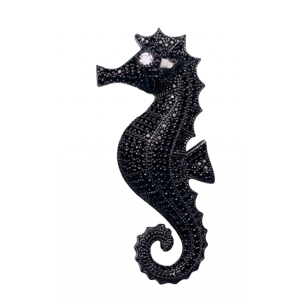 Coppia Orecchini Cavalluccio Marino Big Zirconi Neri Rodio Nero