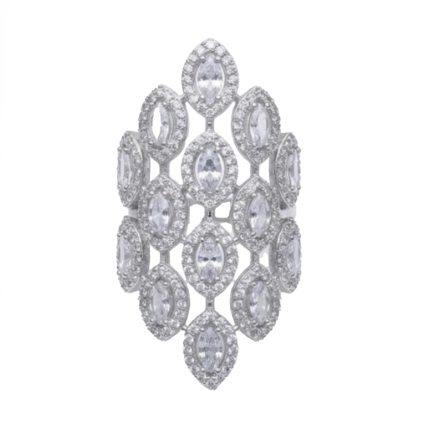 Anello Damasco Zirconi Bianchi Rodio Bianchi