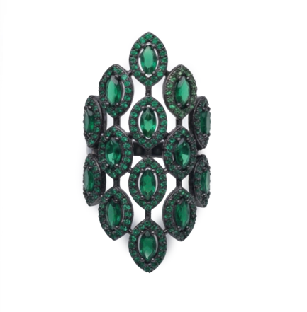 Anello Damasco Zirconi Verdi Rodio Nero