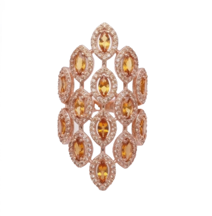 Anello Damasco Zirconi Champagne Rodio Rosa