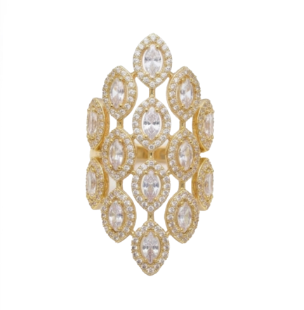 Anello Damasco Zirconi Bianchi Rodio Giallo