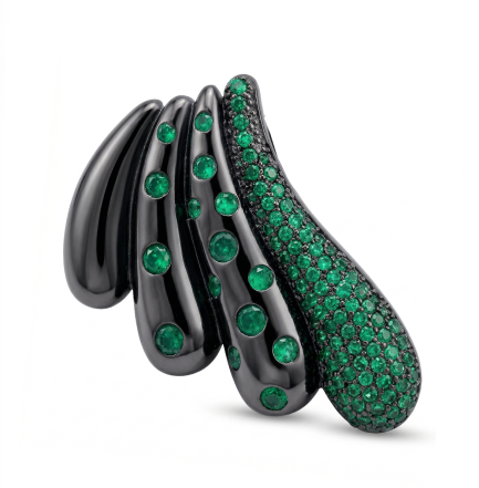 Coppia Orecchini 4 Ali Zirconi Verdi Rodio Nero